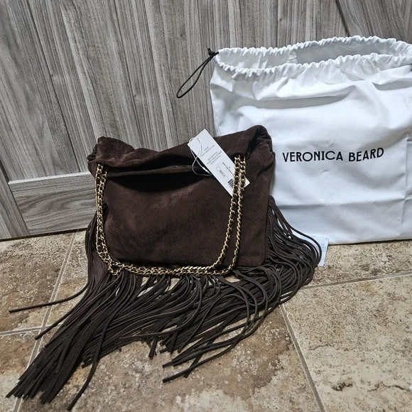 Veronica Beard Large Suede Fringe Slouch Shoulder Bag - Picture 13 of 16